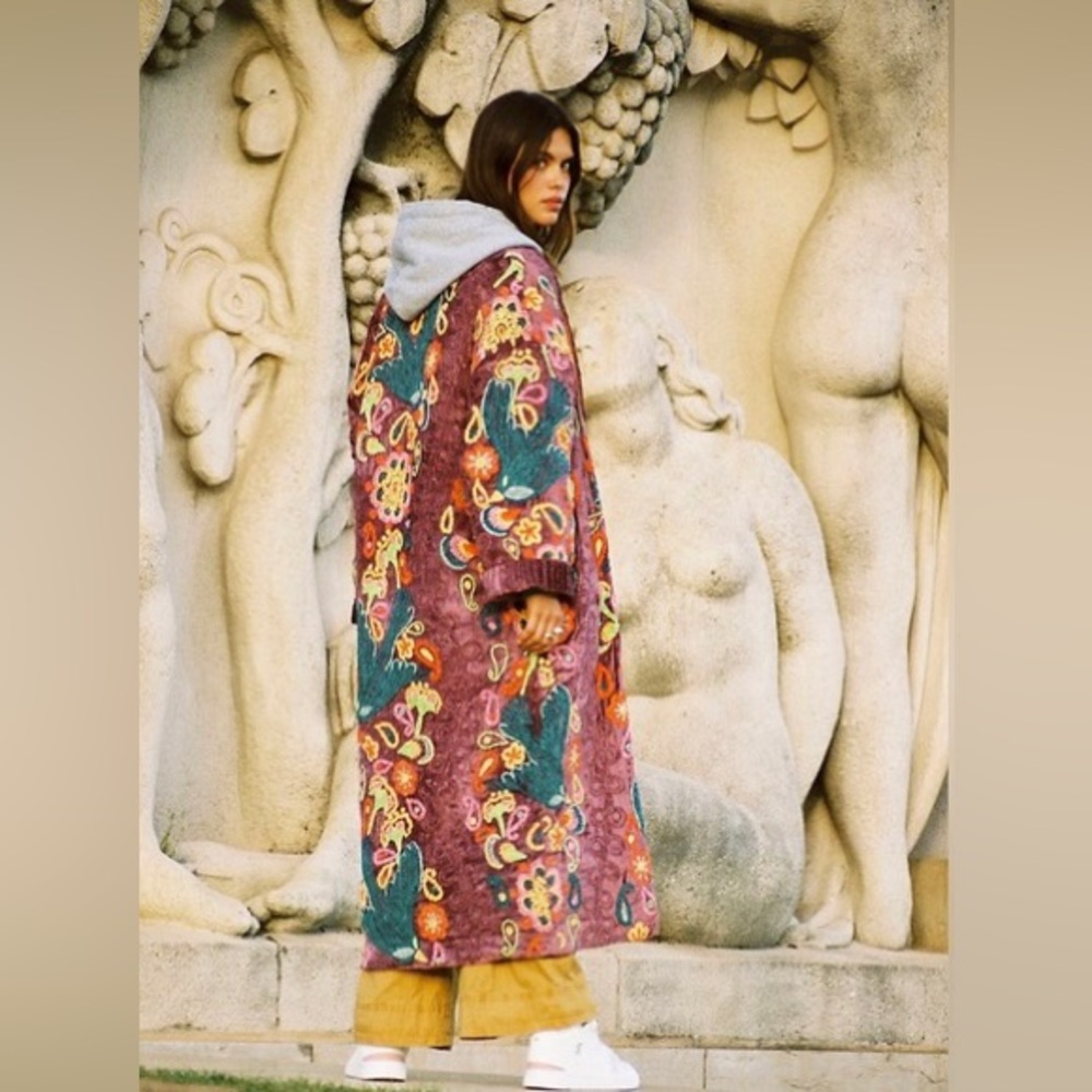 Free People Multicolor Embroidered Coat